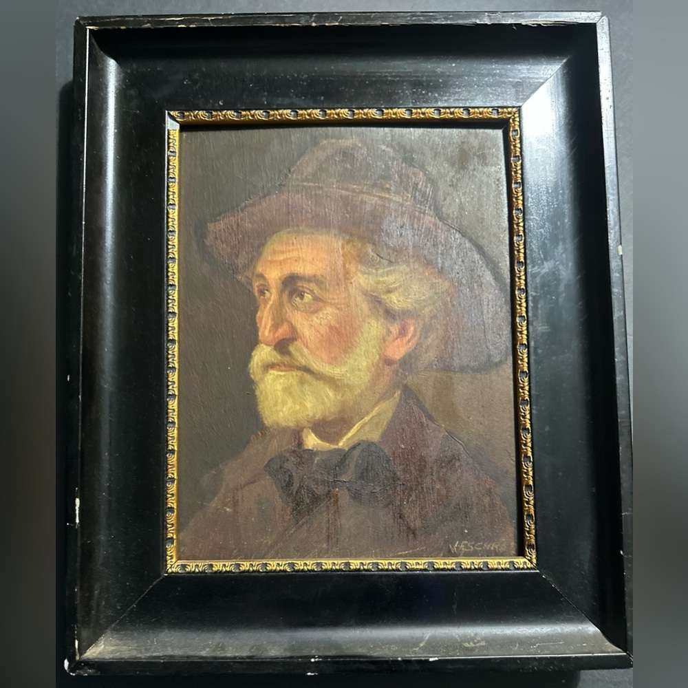 1800s Portrait Italian Composer GIUSEPPE VERDI ANTIQUE OIL/Panel PAINTING